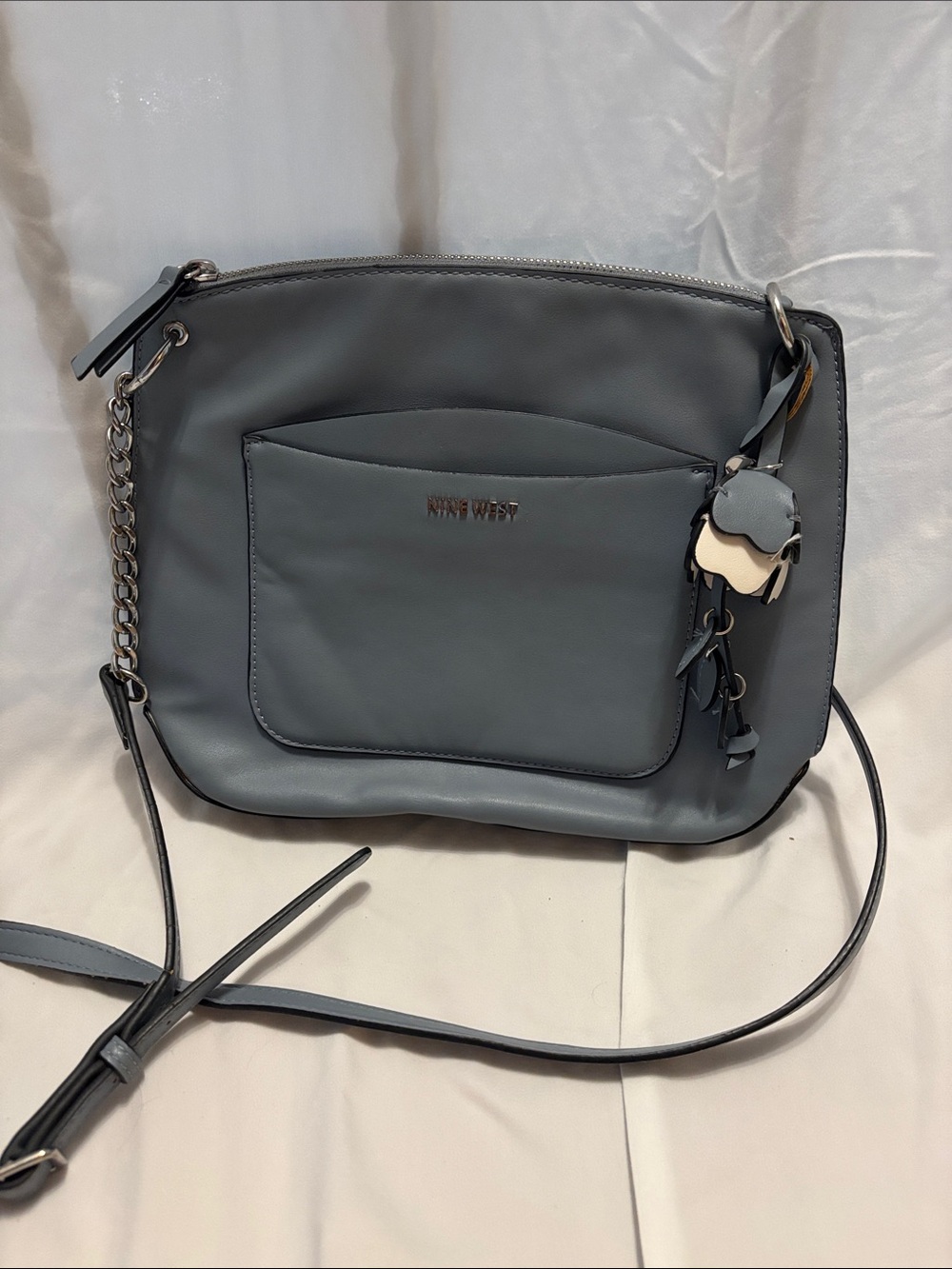 Nine West Gray Blue Crossbody Bag with Charm